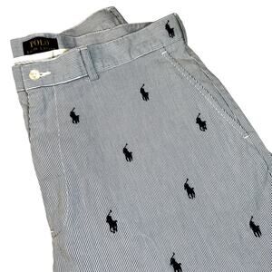 Polo Ralph Lauren Blue Striped Embroidered all over pony Logo Shorts Size 35